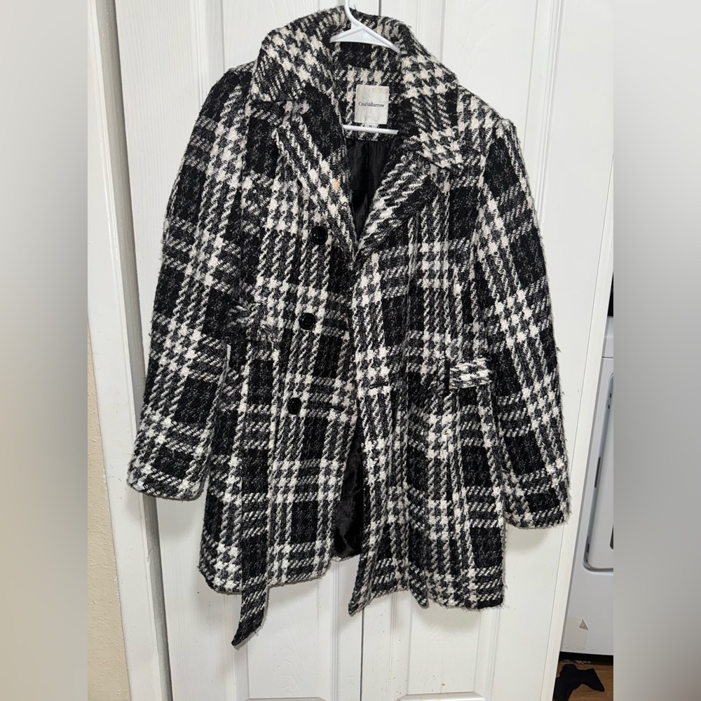 Croft & Barrow Women's Black and White Plaid Pea Coat